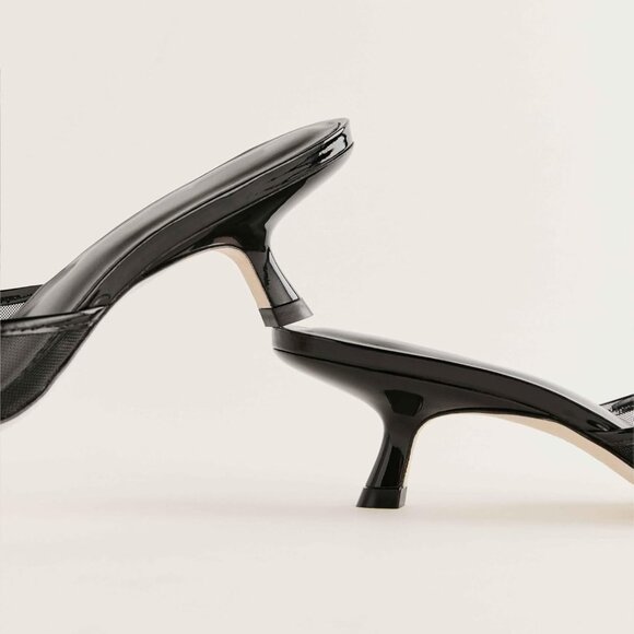 Caradise Women Black Kitten Closed Pointed Toe Mesh Slip On Backless Low Heels - Picture 6 of 6